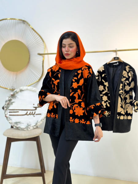 مانتو پاییزه مخمل خرجکار بخارایی طرح گل bsn1454