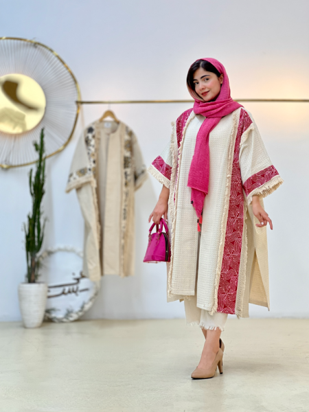 مانتو مزونی لینن طرح برجسته خرج کار گلدوزی و پولک دوزی شده مکرومه ای bsn802