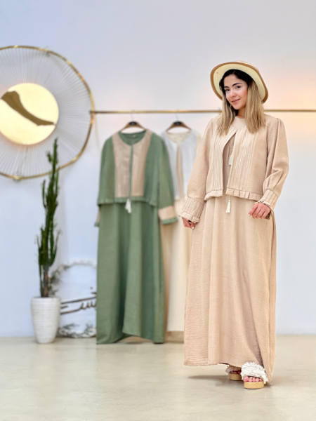 ست 2 تیکه ساحلی و کت گلدوزی شده مزونی bsn828
