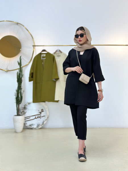 مانتو میدی طرح برجسته آستین دوبل bsn723