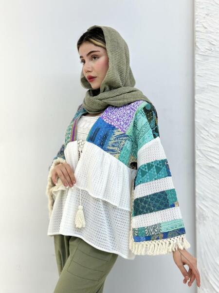 مانتو مزونی خرج کار طرحدار کوک دوزی شده منگوله دار bsn896