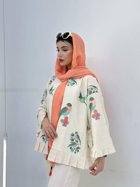 مانتو لینن گلدوزی شده طرح پرنده bsn897