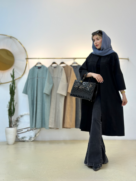 مانتو کلاسیک منجوق دوزی شده نواردوزی مکرومه ای bsn908