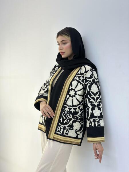 مانتو کتان کریستال خرج کار گلدوزی شده نواردوزی لمه ای bsn917
