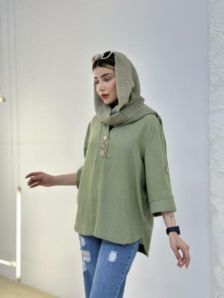 شومیز جلو بسته لینن حصیری دکمه چوبی bsn973