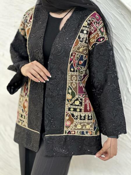 مانتو مجلسی خرج کار گلدوزی و گیپور پولک دوزی شده bsn983