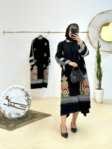 مانتو مجلسی خرجکار سوزن دوزی شده طرح بته جقه bsn1131