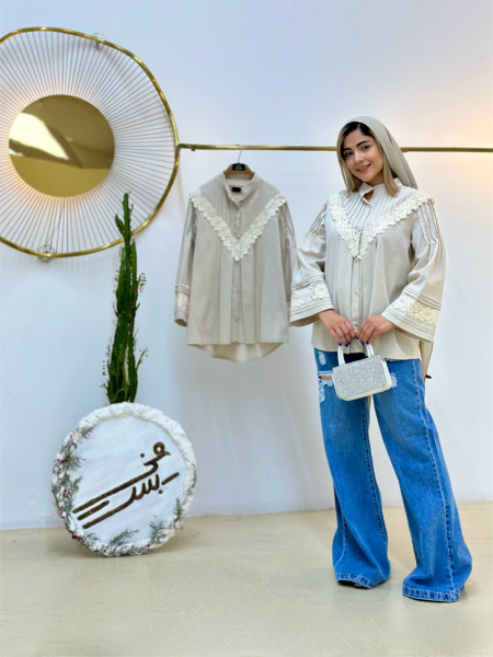 مانتو لینن شومیزی خرج کار گیپور طرح گل bsn1140