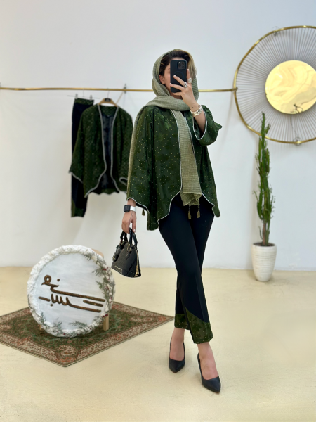 ست 2 تیکه کت و شلوار مجلسی نگین دار طرح برگ bsn1152