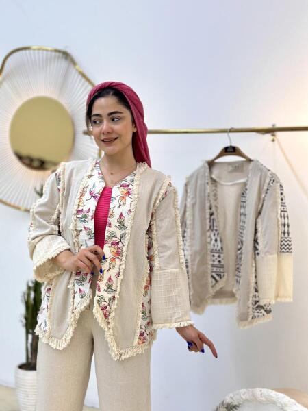 مانتو لینن خرج کار طرحدار کوک دوزی شده bsn644