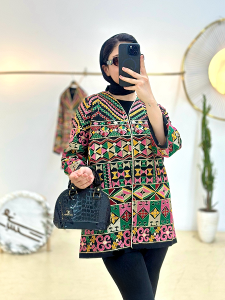 مانتو لینن مزونی نوار دوزی شده طرح سنتی bsn1258