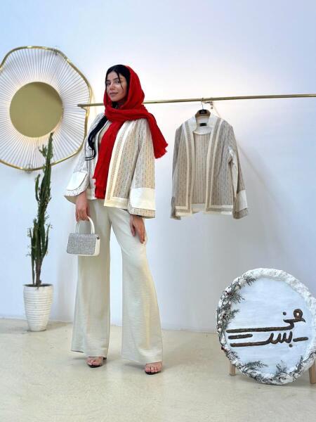 مانتو لینن کوک دوزی شده نواردوزی شده مکرومه ای bsn1125