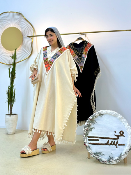 کفتان لینن پولک دوزی و تیکه دوزی شده منگوله دار bsn1305