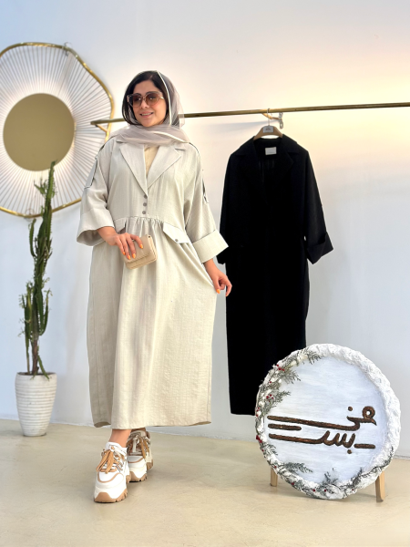 مانتو بلند 3 دکمه یقه انگلیسی آستین دوبل bsn1293