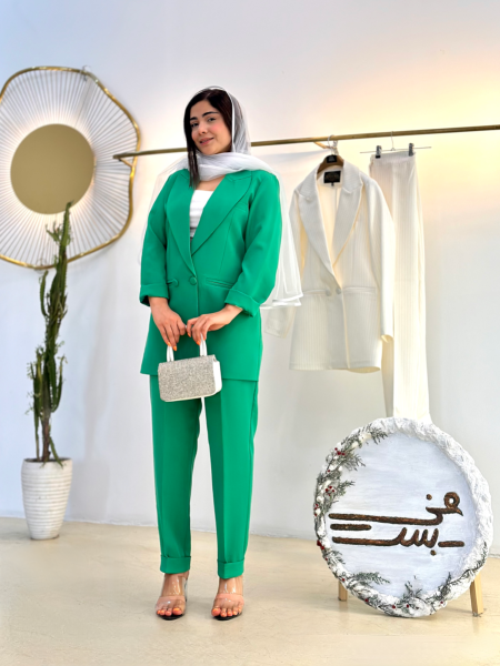ست 2تیکه کت و شلوار کرپ مازراتی راه راه لمه ای bsn736