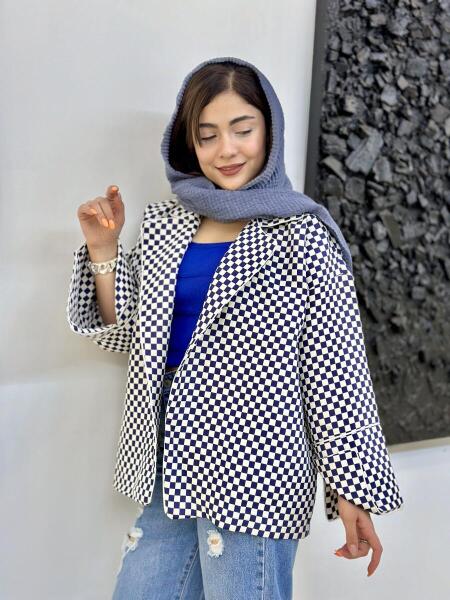 مانتو ژاکارد پاییزه مغزی دوزی شده طرح شطرنجی bsn1354