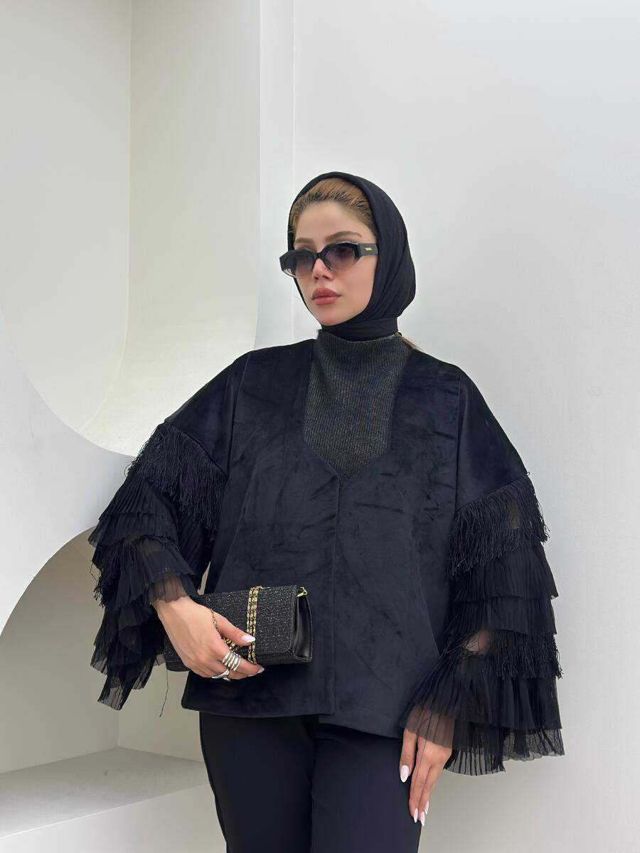 کت مخمل مزونی آستین طرح پلیسه ای ریشه ای pd31-2