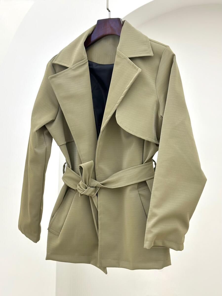 پالتو طرح چرم کمربنددار آستردار pd195-15