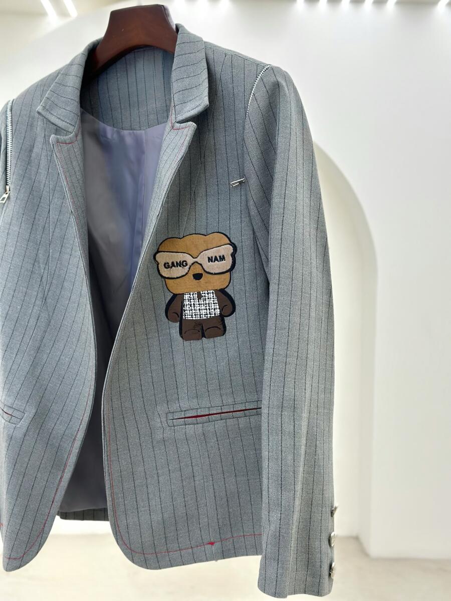 کت پاییزه طرح راه دار اپلیکه دوزی شده طرح تدی آستردار pd199-5