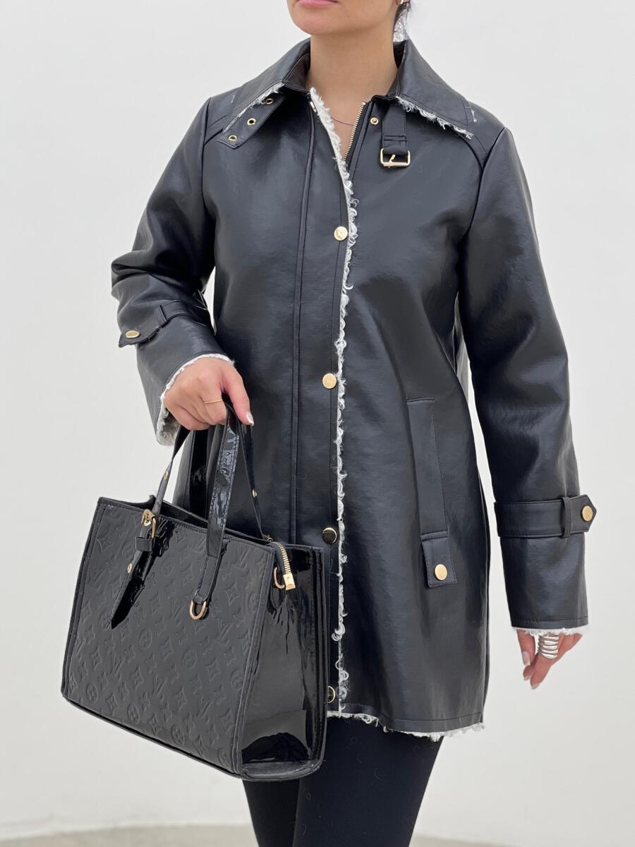 پالتو چرم مزونی داخل تدی یقه کمربنددار pd208-7