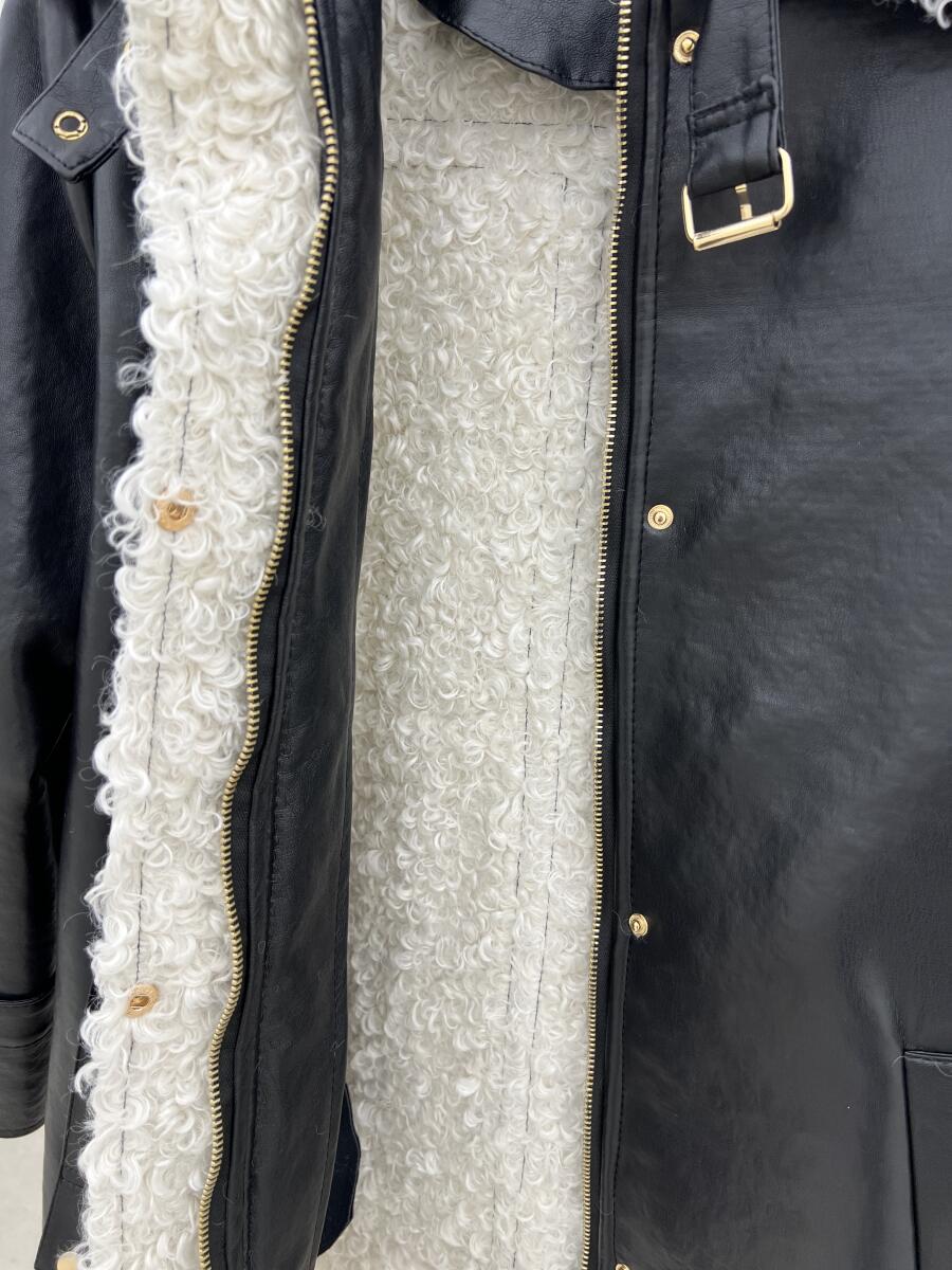 پالتو چرم مزونی داخل تدی یقه کمربنددار pd208-7