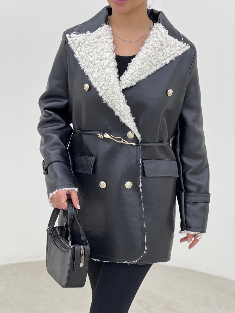 پالتو چرم داخل تدی جیب دار pd206-1