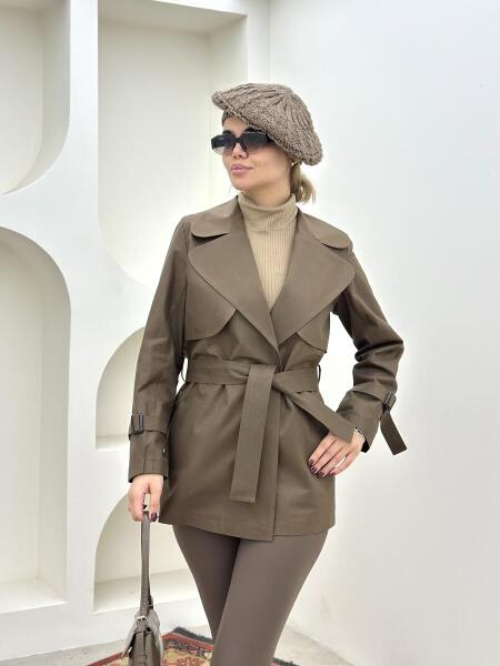 ترنچ کت یقه طرح دوبل آستین کمربندی آستردار pd60-16