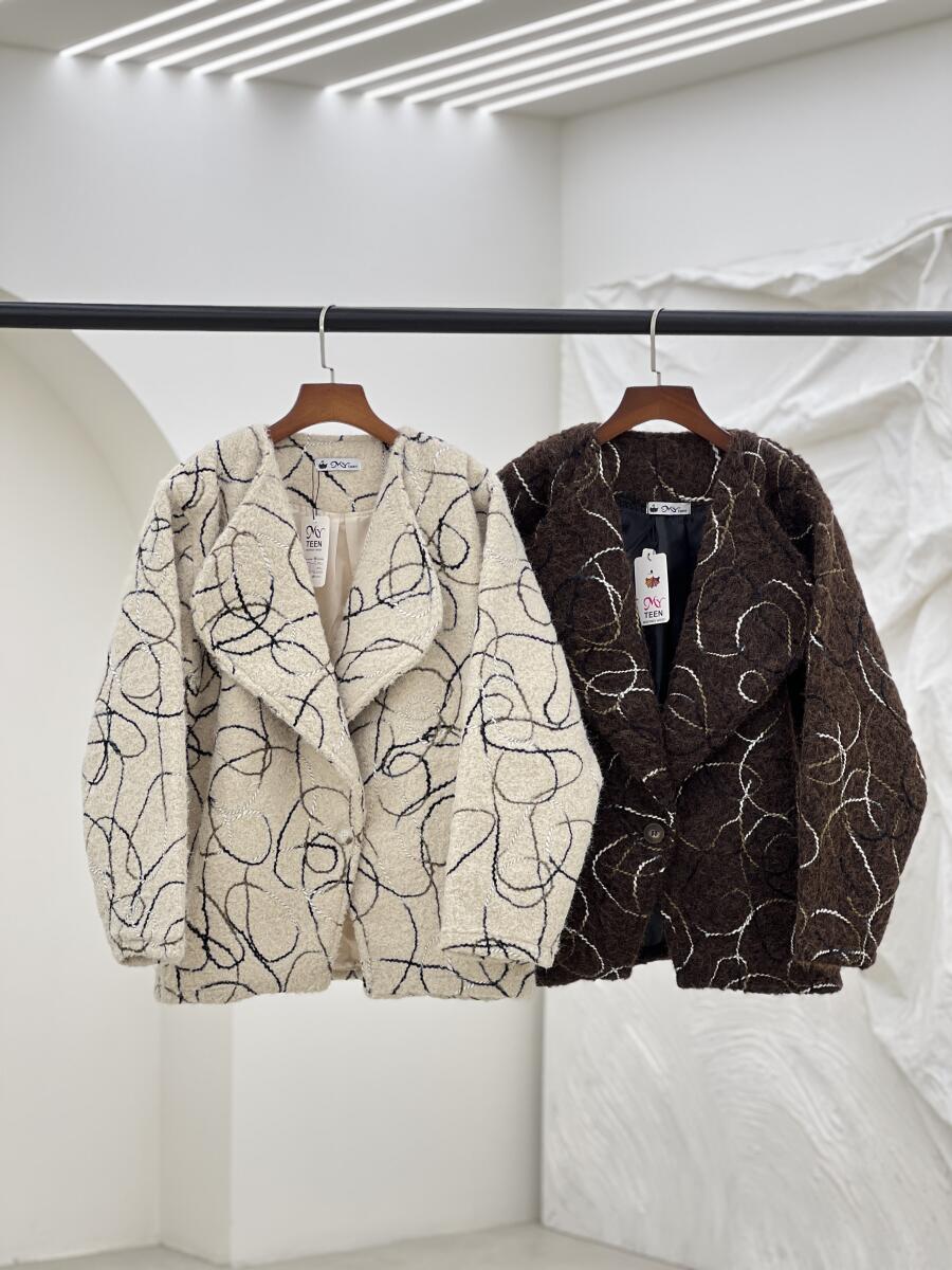 پالتو کتی موهر پشمی گلدوزی شده آستردار pd344-10