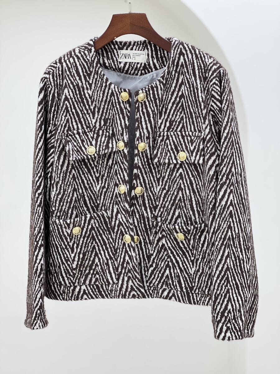 کت موهر مزونی طرح دار آستردار pd354-7