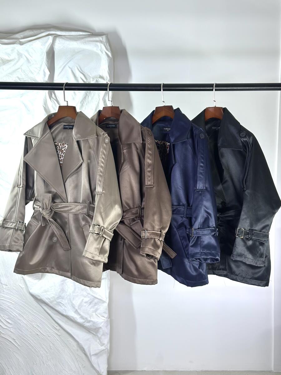 بارانی سانتانا طرح براق آستین کمربندی آستردار pd370-3