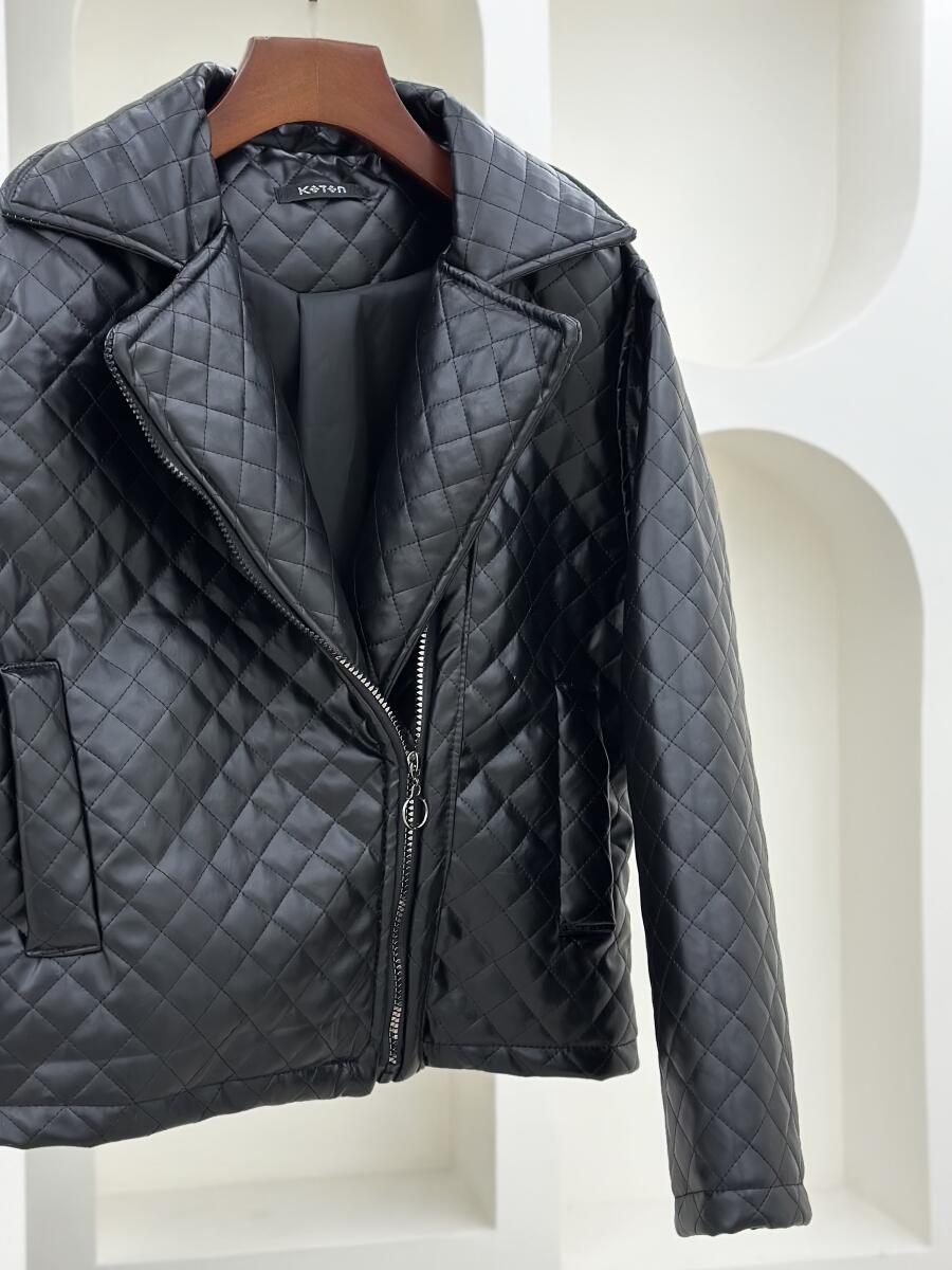 کاپشن چرم اسپرت کوک دوزی یقه پلیسی آستردار pd384-3