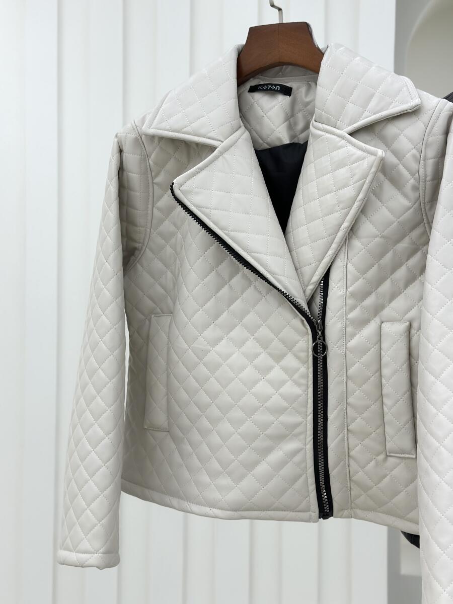 کاپشن چرم اسپرت کوک دوزی یقه پلیسی آستردار pd384-3