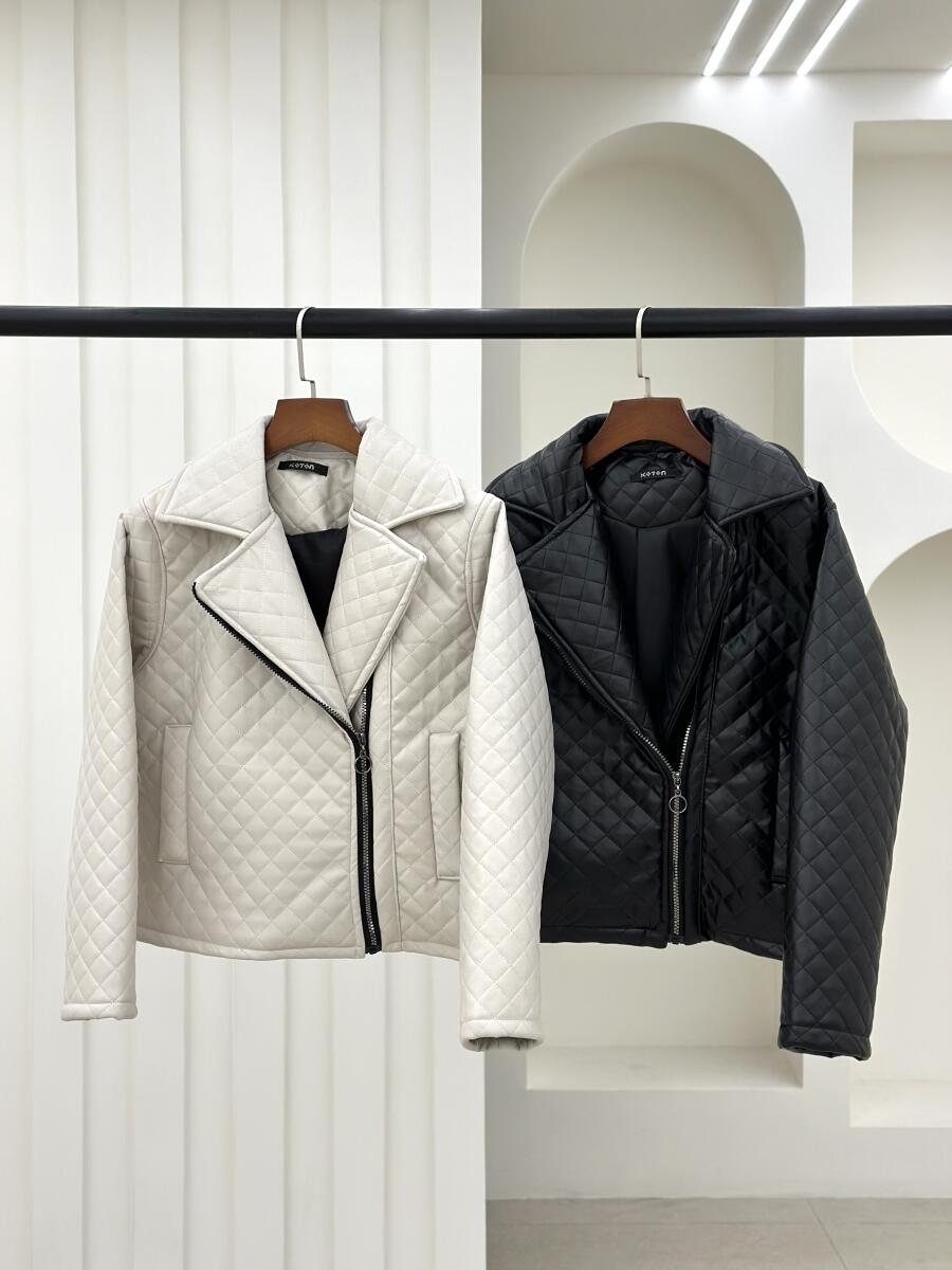 کاپشن چرم اسپرت کوک دوزی یقه پلیسی آستردار pd384-3