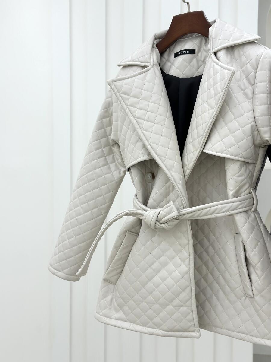 پالتو چرم 4 دکمه کمربنددار آستردار pd382-14