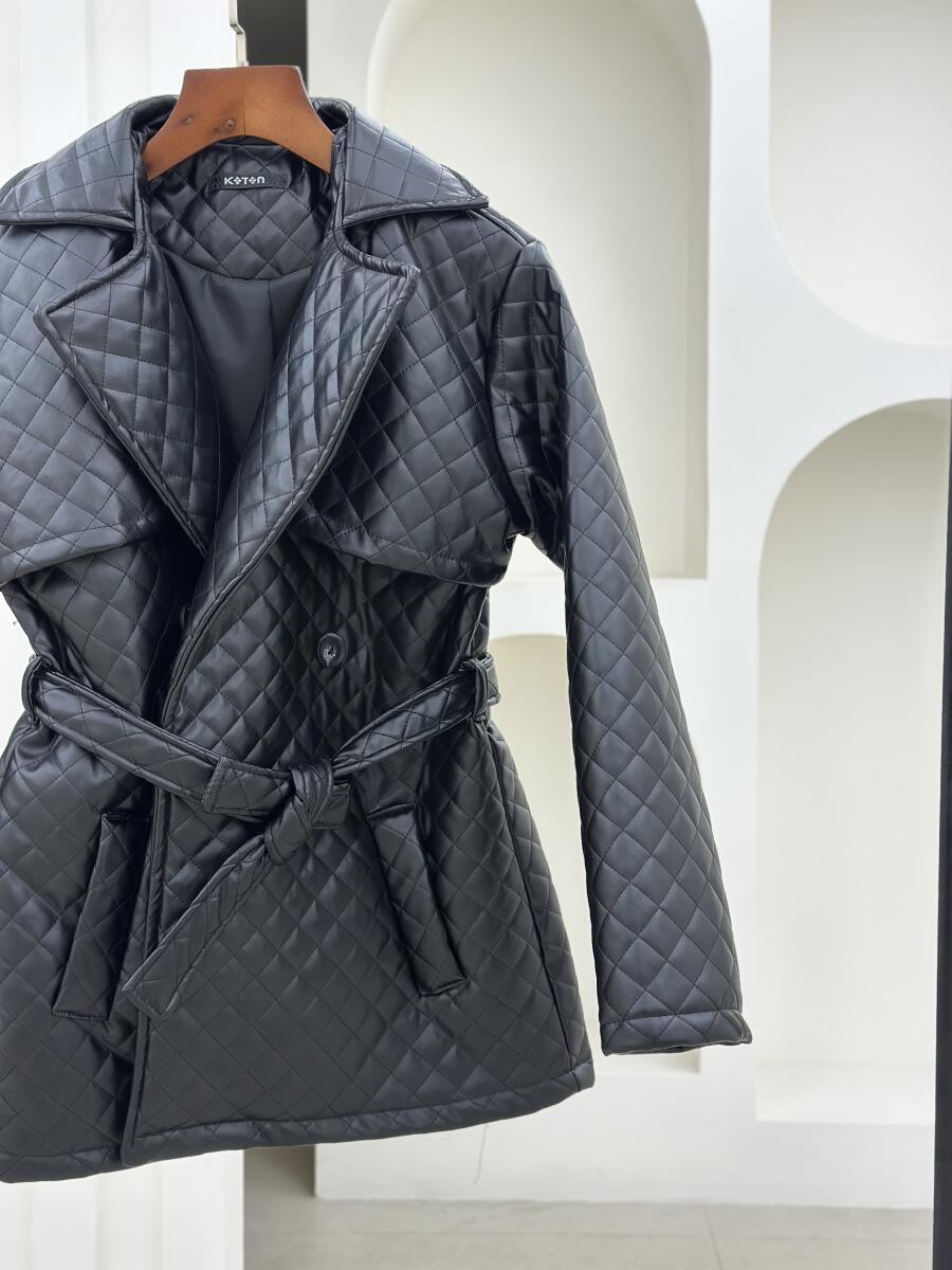 پالتو چرم 4 دکمه کمربنددار آستردار pd382-14