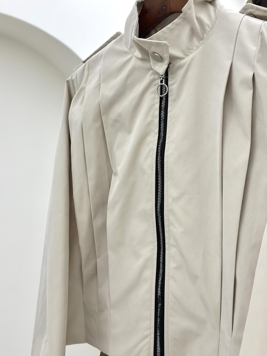 بامبر کتان زیپی طرح پلیسه ای آستردار pd215-8