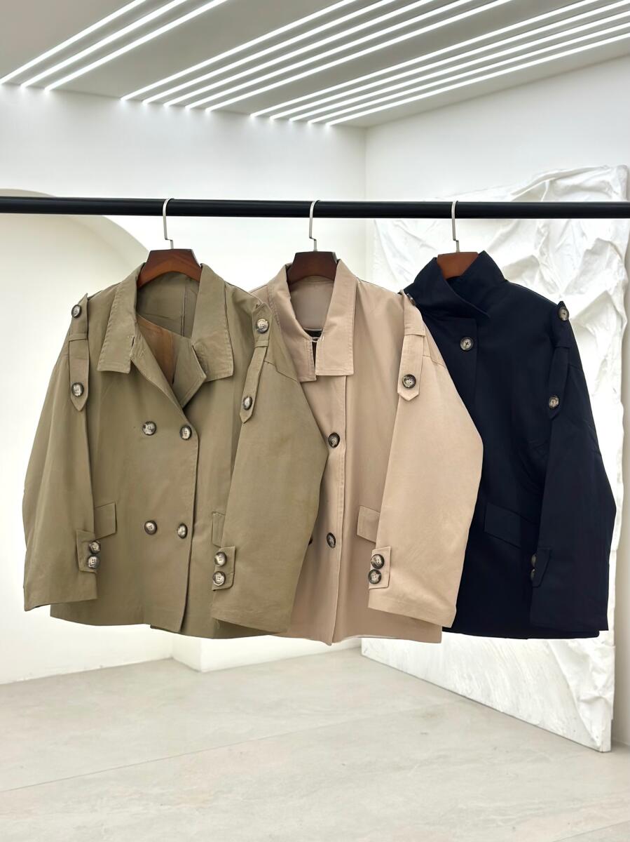 بارانی کتان سرشانه پاگون دار جیب پاکتی آستردار pd230-1