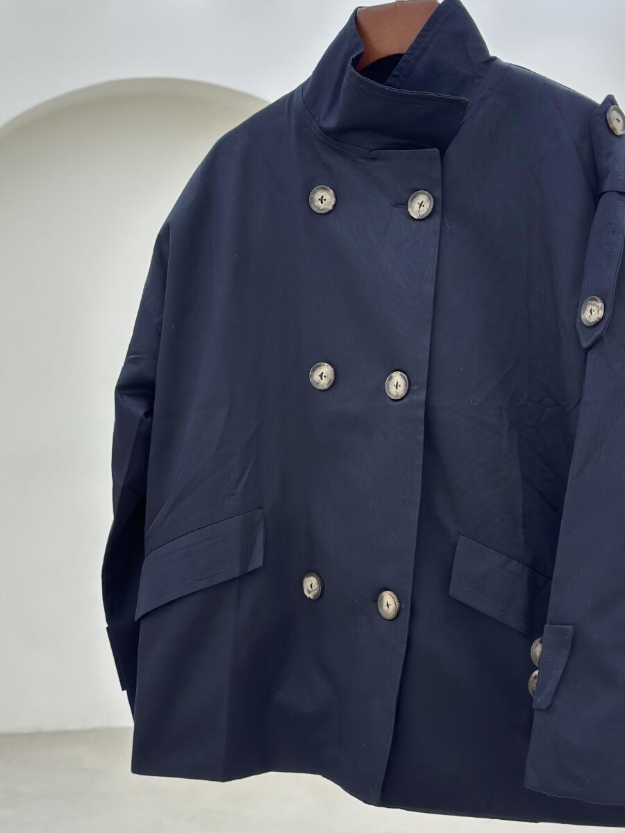 بارانی کتان سرشانه پاگون دار جیب پاکتی آستردار pd230-1