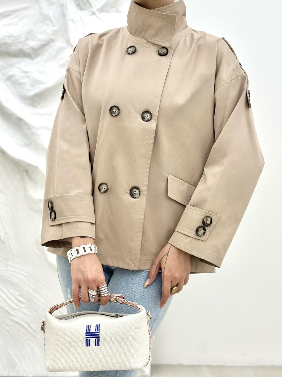 بارانی کتان سرشانه پاگون دار جیب پاکتی آستردار pd230-1