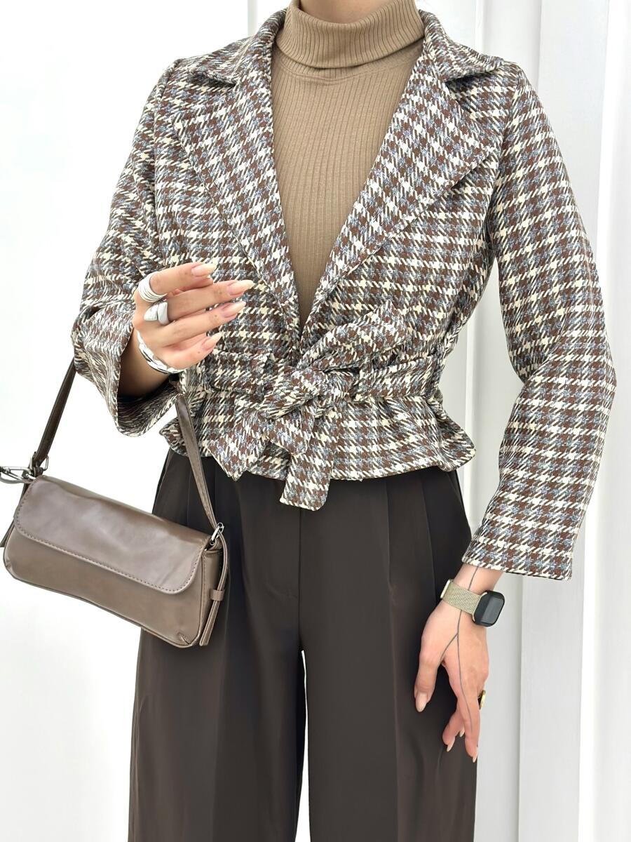 کت طرح بافت پیچازی یقه انگلیسی کمربنددار pd224-6