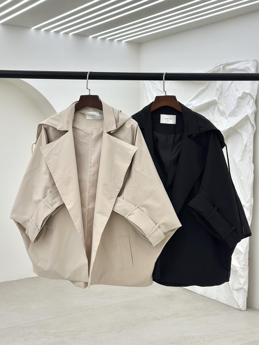 بارانی طرح شنلی کتان کلاه دار آستردار pd235-5