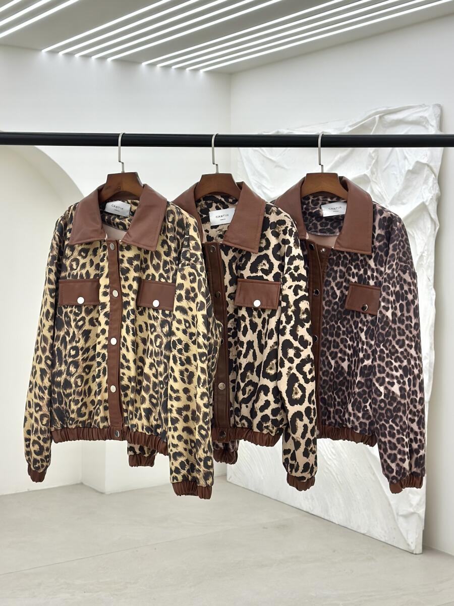 بامبر پاییزه طرح پلنگی خرج کار چرم pd233-8