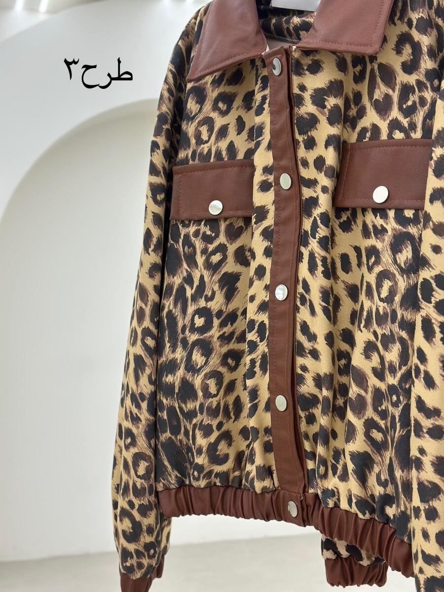 بامبر پاییزه طرح پلنگی خرج کار چرم pd233-8