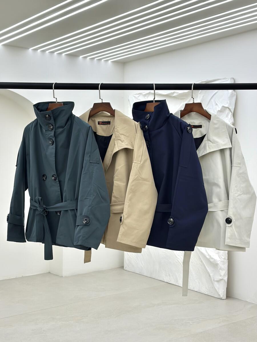 بارانی کتان یقه ایستاده آستین پاگون درا آستردار pd245-3