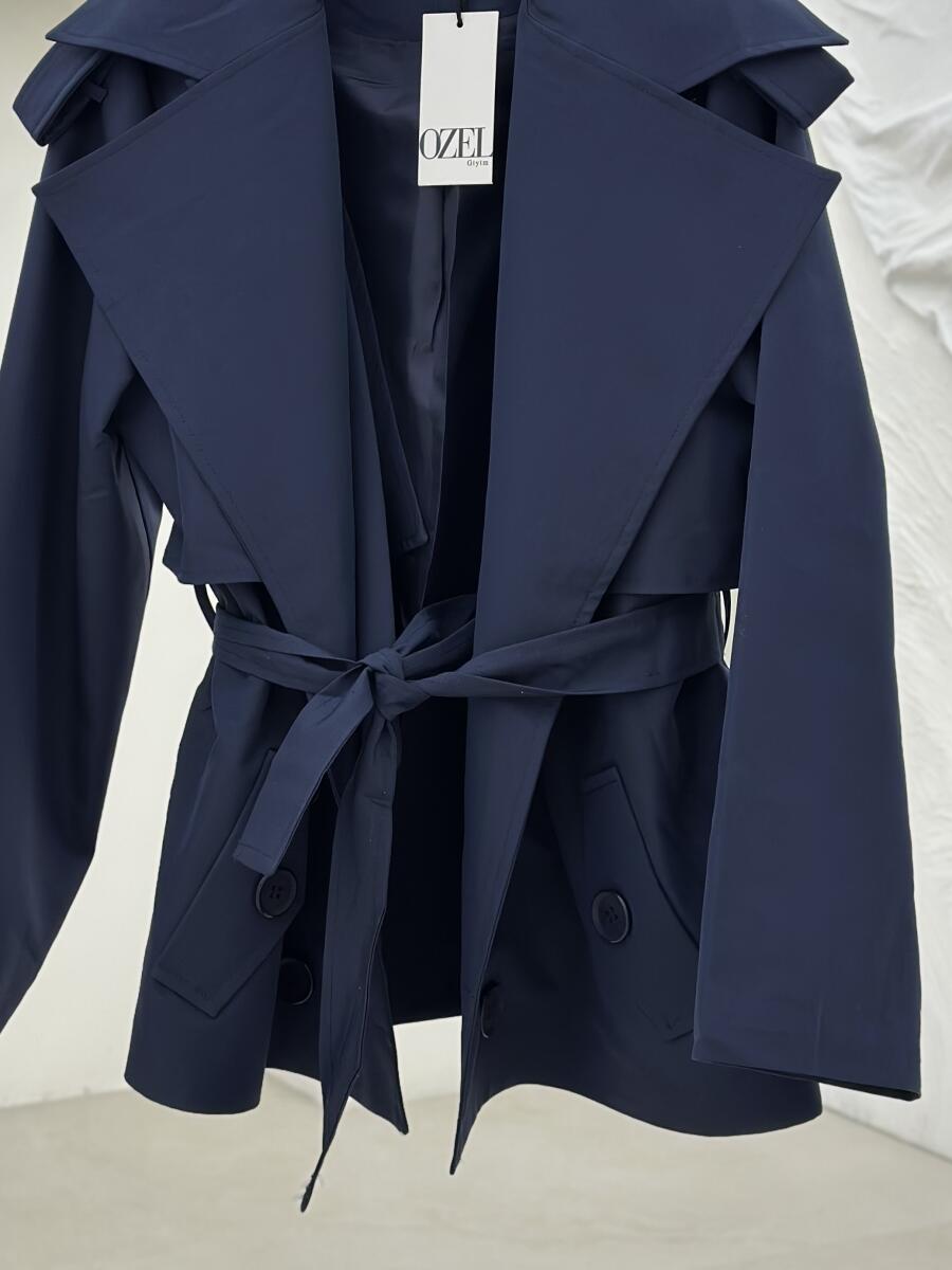 ترنچ کت کتان یقه دوبل کمربنددار آستردار pd239-1