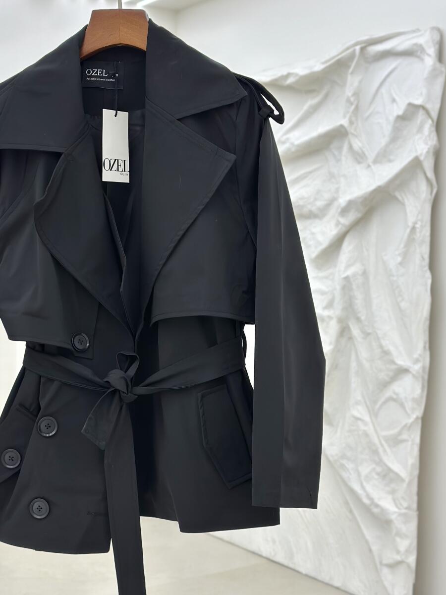 ترنچ کت کتان یقه دوبل کمربنددار آستردار pd239-1