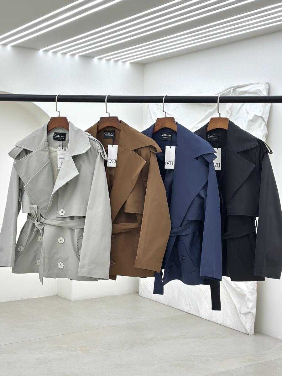 ترنچ کت کتان یقه دوبل کمربنددار آستردار pd239-1