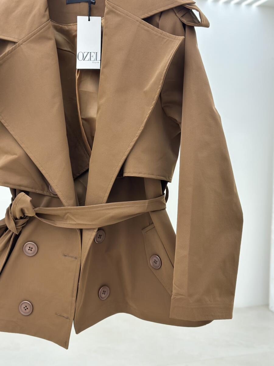 ترنچ کت کتان یقه دوبل کمربنددار آستردار pd239-1