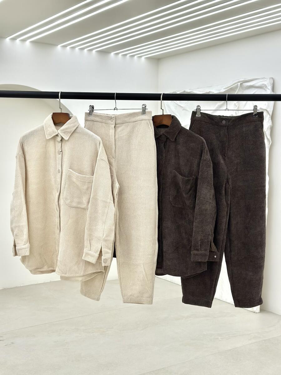 ست 2تیکه شومیز و شلوار طرح بافت پاییزه pd259-9