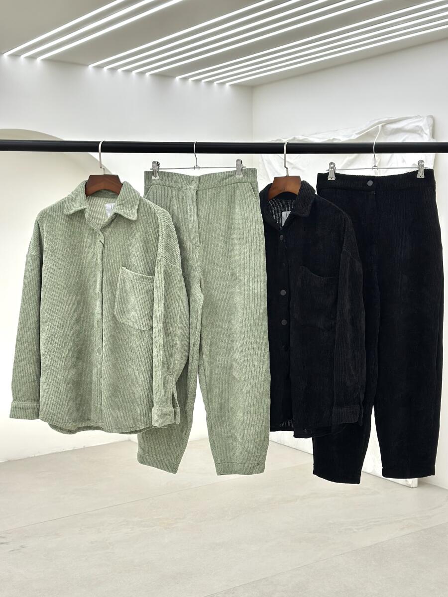 ست 2تیکه شومیز و شلوار طرح بافت پاییزه pd259-9